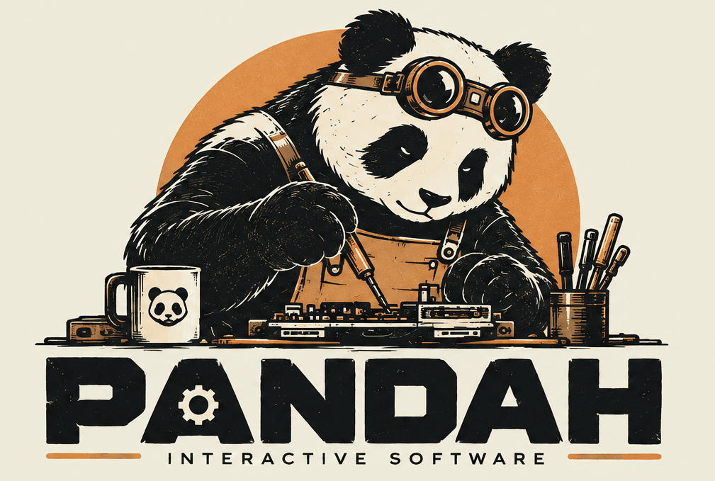 Illustration: ein Panda mit Schutzbrille lötet an einer Platine.