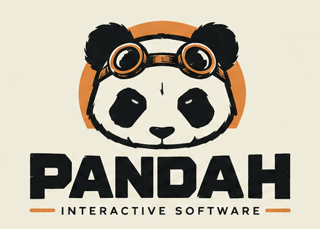 Das pandah-Logo: ein Pandakopf mit Schutzbrille über dem Schriftzug PANDAH.